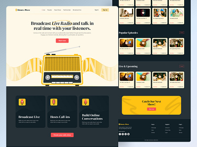 Stram.Wave: Online Radio Landing Page Design 🎶📻 landing page design ui ui ux ui ux design user interface website design