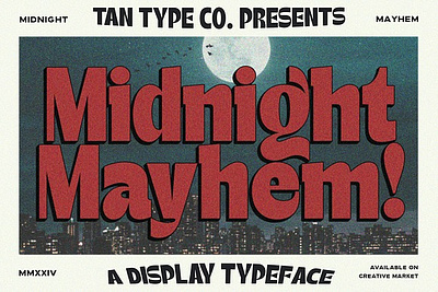 TAN - MIDNIGHT MAYHEM big font contemporary font display font modern font retro font retro typeface tan midnight mayhem