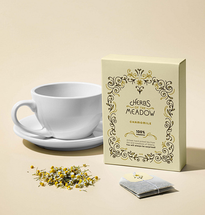 Tea Branding - Herbs of the Meadow artisan beverage bohemian box brand chamomile cup design drink flowers identity illustration infusion packaging tea tin