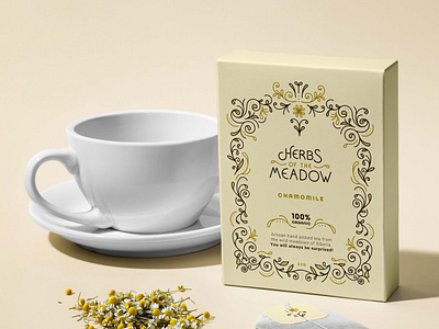 Tea Branding - Herbs of the Meadow artisan beverage bohemian box brand chamomile cup design drink flowers identity illustration infusion packaging tea tin