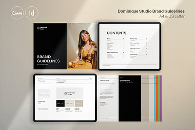 DOMINIQUE STUDIO Brand Guidelines brand brand board brand guide brand guidelines brand identity brand manual brand style guide branding presentation canva canva template clean guidelines identity identity kit indesign manual minimalist modern standards style guide