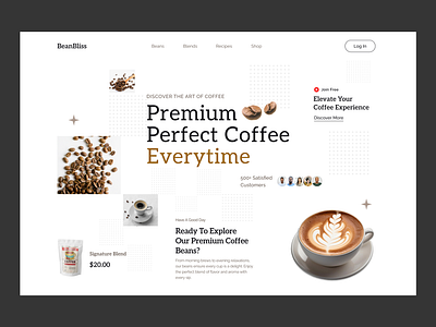 Hero Exploration bean blend brand cafe coffee coffee bean coffee lover cup designer header hero ingredients premium product remote startup uxui web design website