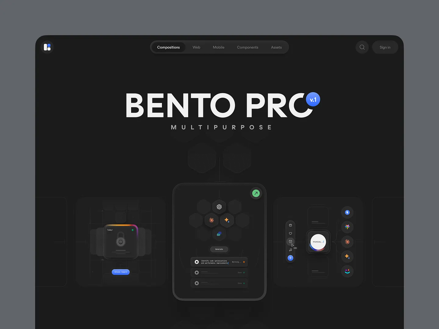 Resource Library UI: Bento Pro Dark Mode Design