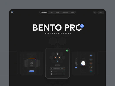 ⚡ Bento Pro – Dark Mode bento bento pro clean dark dark mode design figma figma resource hero header illustration landing page minimal ui ui design web design