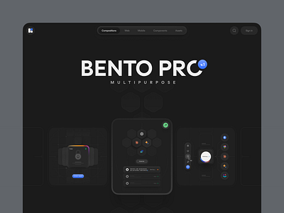 ⚡ Bento Pro – Dark Mode bento bento pro clean dark dark mode design figma figma resource hero header illustration landing page minimal ui ui design web design