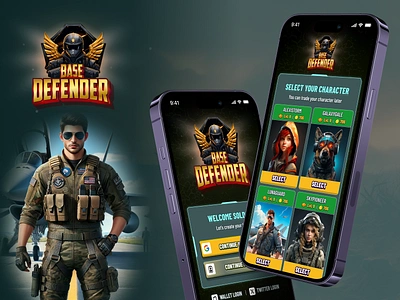 FPS Mobile Shooting War Game - Character Selection and AI Logo 2d 3d battle character creative fantasy fight game gui illustration interface login logo mobile player register settings soldier video game war