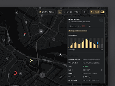 EV Stations Usage Sidebar alerts battery dark eco friendly energy ev ev battery ev stations map mobility notifications product design saas sidebar ui