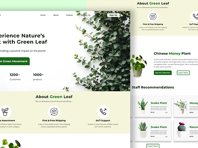 Green Leaf - Eco-Friendly Plant Shop Landing Page Design 🌱 cleanui ecofriendlydesign ecommercedesign environmentaldesign figmadesign greendesign greenleaf landingpagedesign minimaldesign moderndesign natureinspired organicdesign plantshop productshowcase responsivedesign shoplandingpage sustainability uiux userexperience webdesign