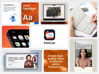 FoxCue Website Design & Branding bento bento grid blogger branding design flat ui logo design mobile app mobile app development sketching teleprompter app ui ux video production tool video scripting