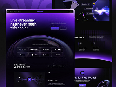 Strmline - Futuristic Live Streaming Platform Design Concept clean homepage homepage design landing page landing page design minimalist streamdeck streaming ui ui design uiux webpage website website design