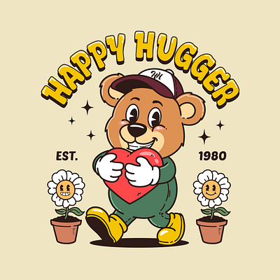 Happy Hugger 2 Retro Cartoon Logo animal logo artwork cartoon cartoon character cartoon logo custom logo design logo illustration logo logotype mascot logo retro cartoon retro design retro illustration retro logo vector logo vintage cartoon vintage design vintage logo