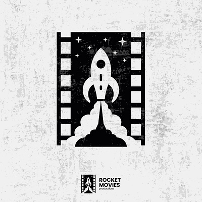 Rocket Movies Film Logo black brand identity logo logo design logo films logotype minimal movie production movies movies logo rocket space stars