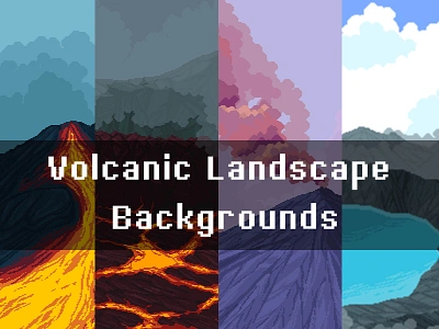 Volcanic Landscape Pixel Game Backgrounds 2d art asset assets background backgrounds bg fantasy game game assets gamedev illustration indie indie game landscape parallax pixel pixelart pixelated set