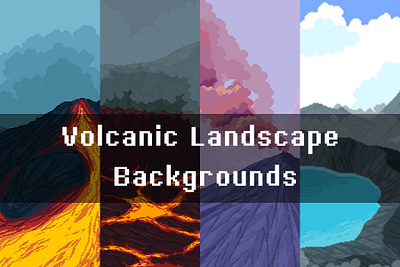 Volcanic Landscape Pixel Game Backgrounds 2d art asset assets background backgrounds bg fantasy game game assets gamedev illustration indie indie game landscape parallax pixel pixelart pixelated set