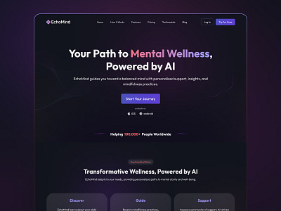 Mental Wellness AI Website ai website artificial intelligence meditation mental health mental wellness saas self care ui uiux web design