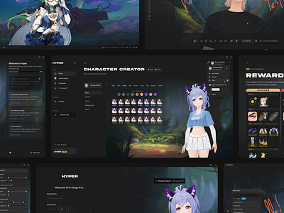 Hyper Online: Avatar VTuber Studio Desktop App app design avatar dark dashboard design desktop app desktop ui games gaming interface pc product product design stream ui ux vtube vtuber vtubing