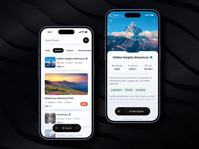 WanderMap - Interactive Adventure App app card challenges discovery exploration gps journey light light mode light theme map mobile mobile app navigation product design quest traveling ui design uiux ux