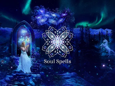 Soul Spells Logo Design banner branding cover dream dreamy elven fae fairy holistic lightworker logo magic magical mindfulness soul spells spiritual surreal trippy