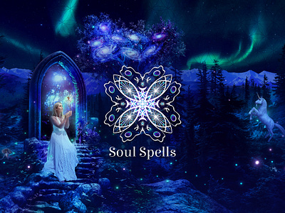 Soul Spells Logo Design banner branding cover dream dreamy elven fae fairy holistic lightworker logo magic magical mindfulness soul spells spiritual surreal trippy