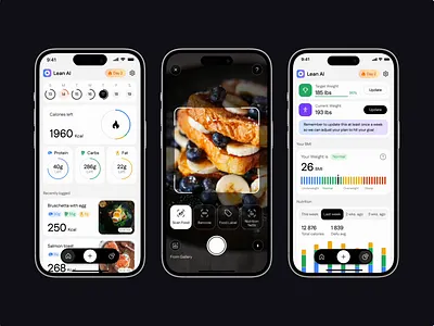 Tracking calories. Mobile app - Lean AI ai analytics app calendar calories chart design donut fitness food food app healthy interface nutrition app scannet tra ui ux