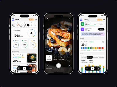 Tracking calories. Mobile app - Lean AI ai analytics app calendar calories chart design donut fitness food food app healthy interface nutrition app scannet tra ui ux