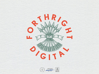 Forthright Digital Secondary Logo arrow badge banner brand design brand identity branding branding design circular emblem hand drawn identity design illustration illustrator logo logo design red retro traditional vintage visual identity