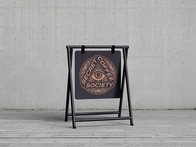 Secret Coffee Society Logo Mockup brand design brand identity branding branding design coffee dark esoteric hand drawn identity design logo logo design mock up mockup occult secret sign signage triangle vintage visual identity