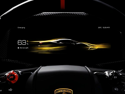 Lamborghini Revuelto - HMI - Car Charging Animation animation auto automotive battery car battery car charging car cluster car concept car dashboard charging charging animation charging hmi charging vehicle hmi product design ui vehicle battery vehicle charging