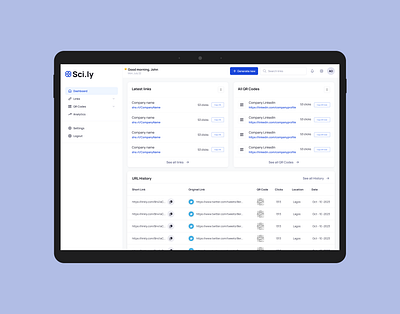 Dashboard Page for Link Shortener ui