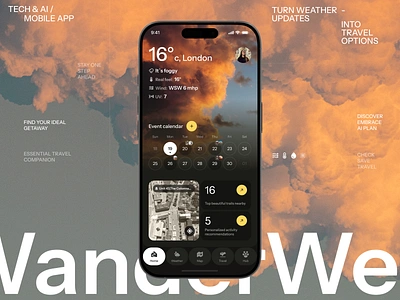 WanderWeather - Modern Mobile App UI UX Design ai app ai assistant ai dashboard ai interface ai sign app app interfaces free app home screen mobile app design mobile app ui mobile dashboard mobile login mobile ux modern app ui tech design tech ui tech website weather app weather ui