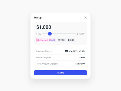 Suggested top up amount app clean design minimal saas topup ui ux wallet