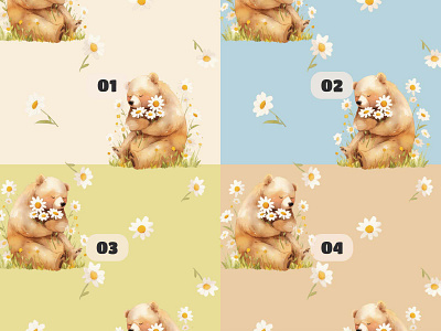 Daisy Bear in the Meadow Pattern art branding design digital art graphic design illustration pattern pattern design pattern maker procreate