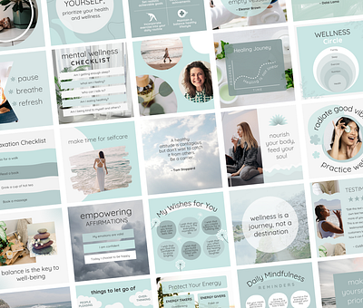 Wellness Social Media Canva Templates canva templates coaching graphics health instagram mindfulness mindset mint mint and gray social media wellness wellness graphics wellness social media yoga