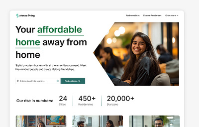 Hero section for Stanza Living app colors design home landing product design typography ui