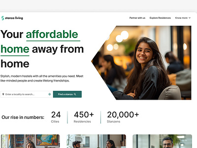 Hero section for Stanza Living app colors design home landing product design typography ui