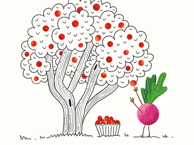 Mr. Radish Goes Apple Picking character color palette digital illustration illustration line drawing pencil drawing