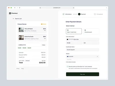 Payment Checkout - Workspace Platform admin b2b b2c booking checkout component coworking space credit card dashboard design payment product design saas ui ui design ux ux design ux research web workspace