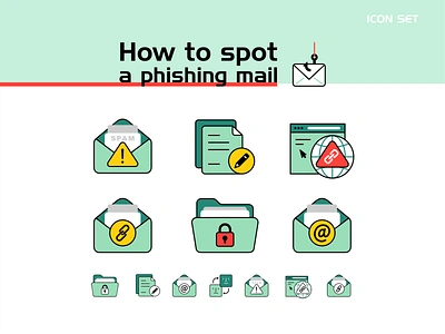 Phishing mail bait card click credit crime cyber editorial email icon icon set id illustration link lock mail money phishing security spam vector