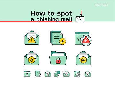 Phishing mail bait card click credit crime cyber editorial email icon icon set id illustration link lock mail money phishing security spam vector