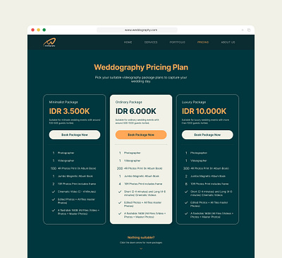 Videography Pricing Plan booking landing page package plan pricing ui ui design ux videography website wedding