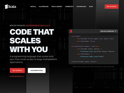 Scala Home Page Redesign code design futuristic hero homepage landing page language minimal programming technology ui ui design ux design web app web design web page