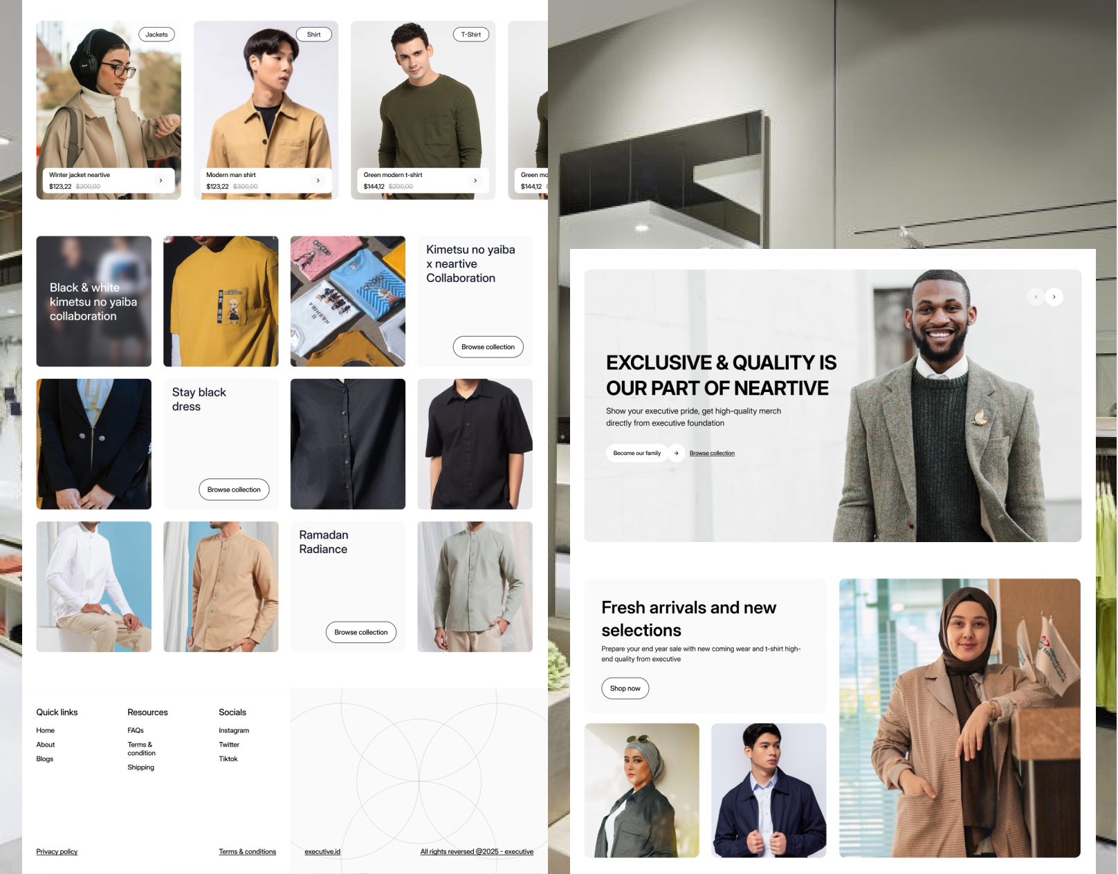 😎 Neartive.id - Redesign new landing page branding catalog design e commerce executive fashion jackets landingpage shirt store tshirt typography ui ux wear website