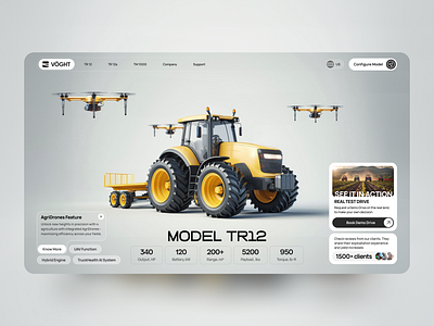 Vöght tractor hero UI concept clean figma graphic design hero neuro tractor uav ui ui ux ux web design web ui yellow