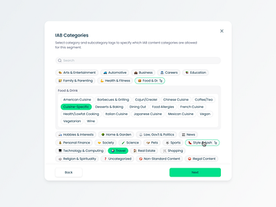 Сlean category selection UI categories selector clean design component design content filtering content management dashboard ui digital product experience design filter ui interaction design intuitive design minimalistic ui modern ui selection ui tag selection ui design ui kit user interface ux design web app design