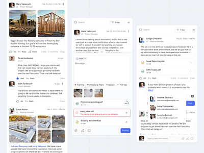 Activity Feed - Property Management Web App activity feed activity panel attachment comment section construction discussion message notification product design property property management push notifications real estate recent activity side panel ui design ux design web app