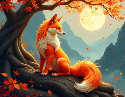 Dreamy Fox: Celestial Tails in the Autumn Winds animal autumn autumn leaves emberfox forest fox freepik golden guardian illustration luminous moonlight mystical creatures nature tracingflock whimsicalnature wild wild animal winds woods