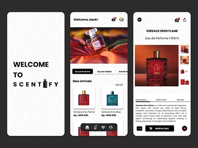 Scentify (Fragrance Store App) - UI Explorations Project app fragrance men modern perfume scent simple store versace