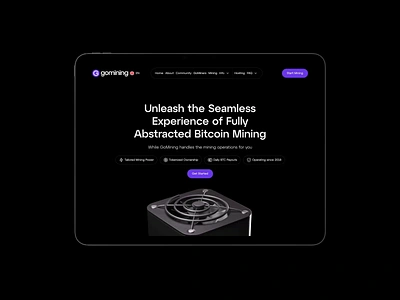 Go Mining. Bitcoin Crypto Mining Landing Page. 3d app bitcoin block blockchain branding crypto dark theme defi design finance gomining landing logo mining mint site stake web website