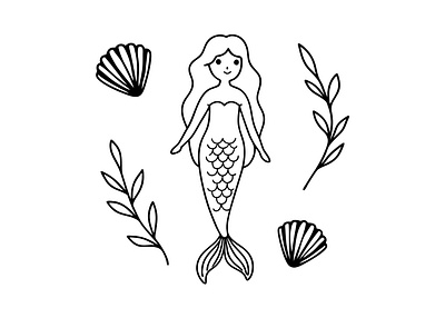 mermaid vector art logo design illustration black and white tail