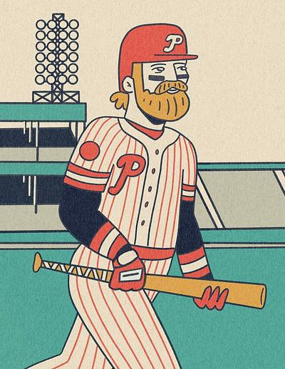 Bryce Harper baseball bryce cartoon character character design color color palette harper illustration limited color limited color palette mlb philadelphia phillies sports stadium